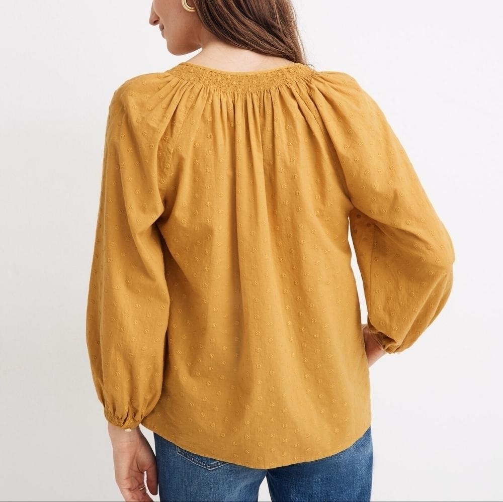 Madewell Floral EmbroideredMustard Yellow  Smocked Neck Raglan Top XXS - Picture 3 of 10